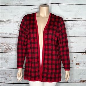 Croft & Barrow NWT Plus Size 1X Red & Black Plaid Open Front Sweater Cardigan